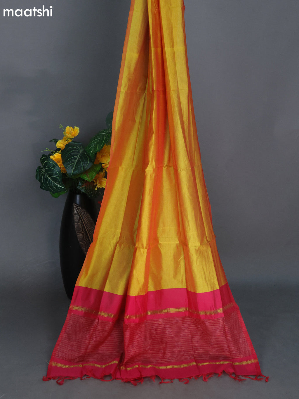 Pink and Lime Yellow Ikat Dress Material With Ikat Weaves