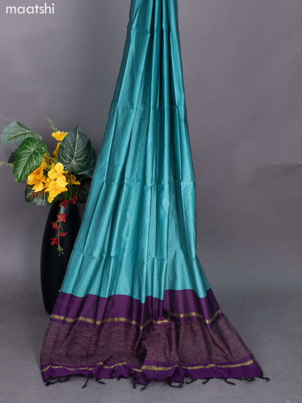 Purple and Teal Blue Ikat Dress Material With Ikat Weaves