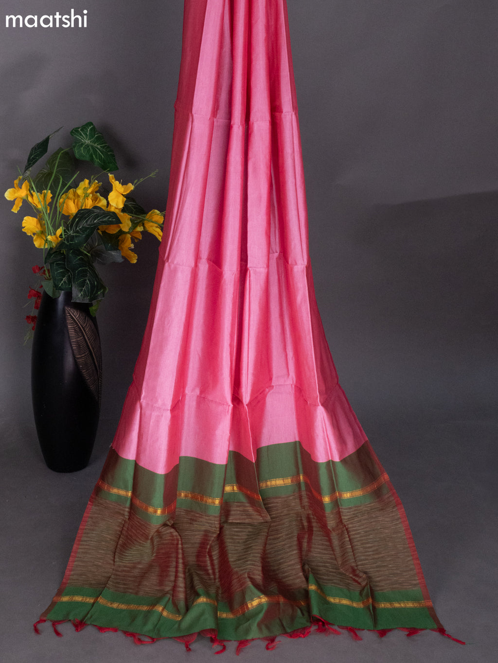 Dual Shade Of Green and Peach Pink Ikat Dress Material With Ikat Weaves
