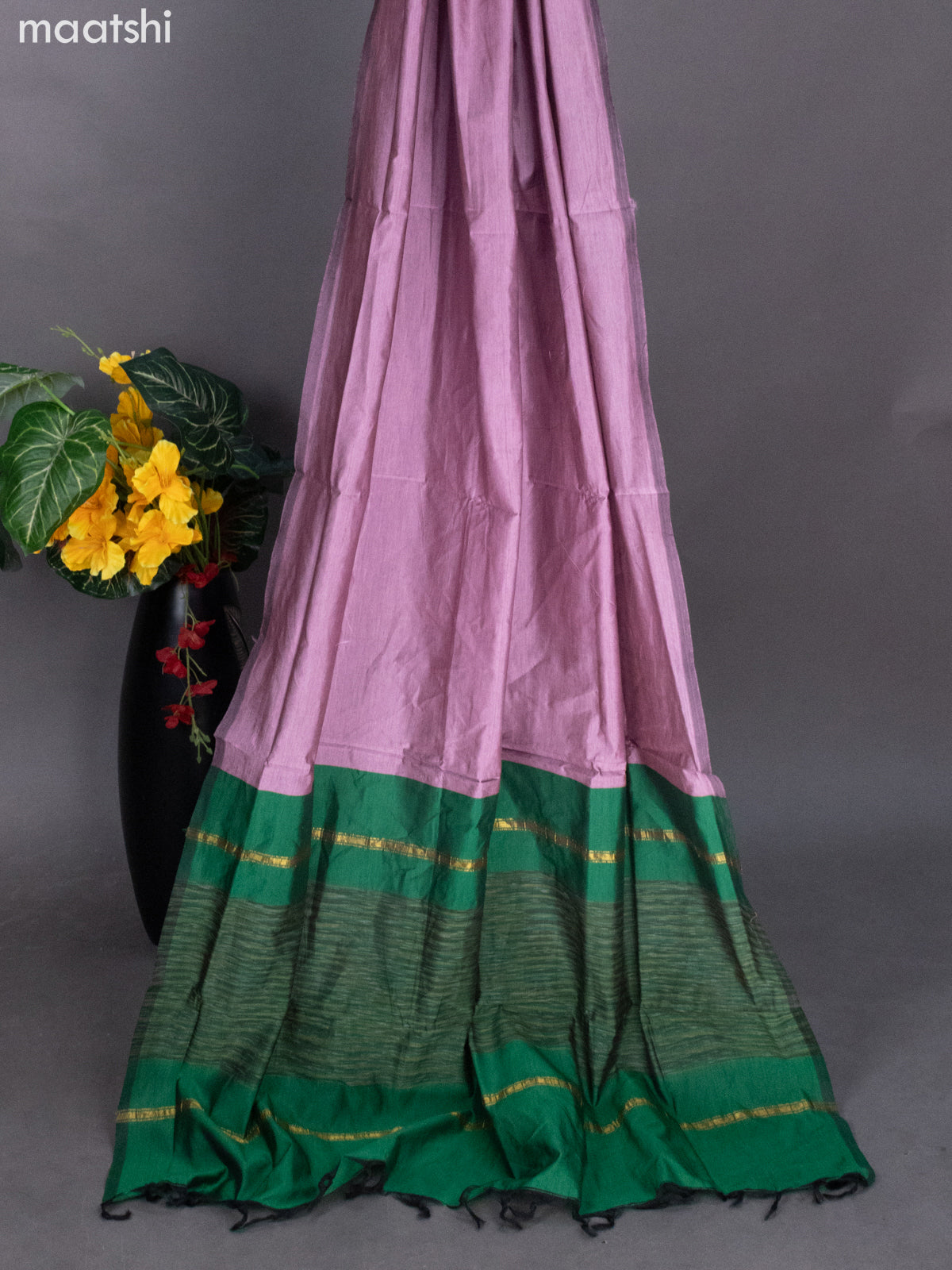 Green and Pastel Pink Ikat Dress Material With Ikat Weaves