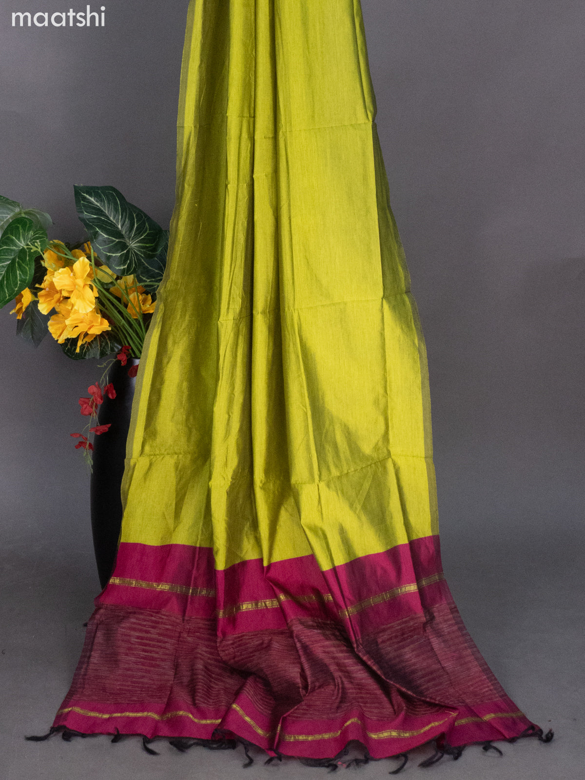 Magenta Pink and Lime Green Ikat Dress Material With Ikat Weaves