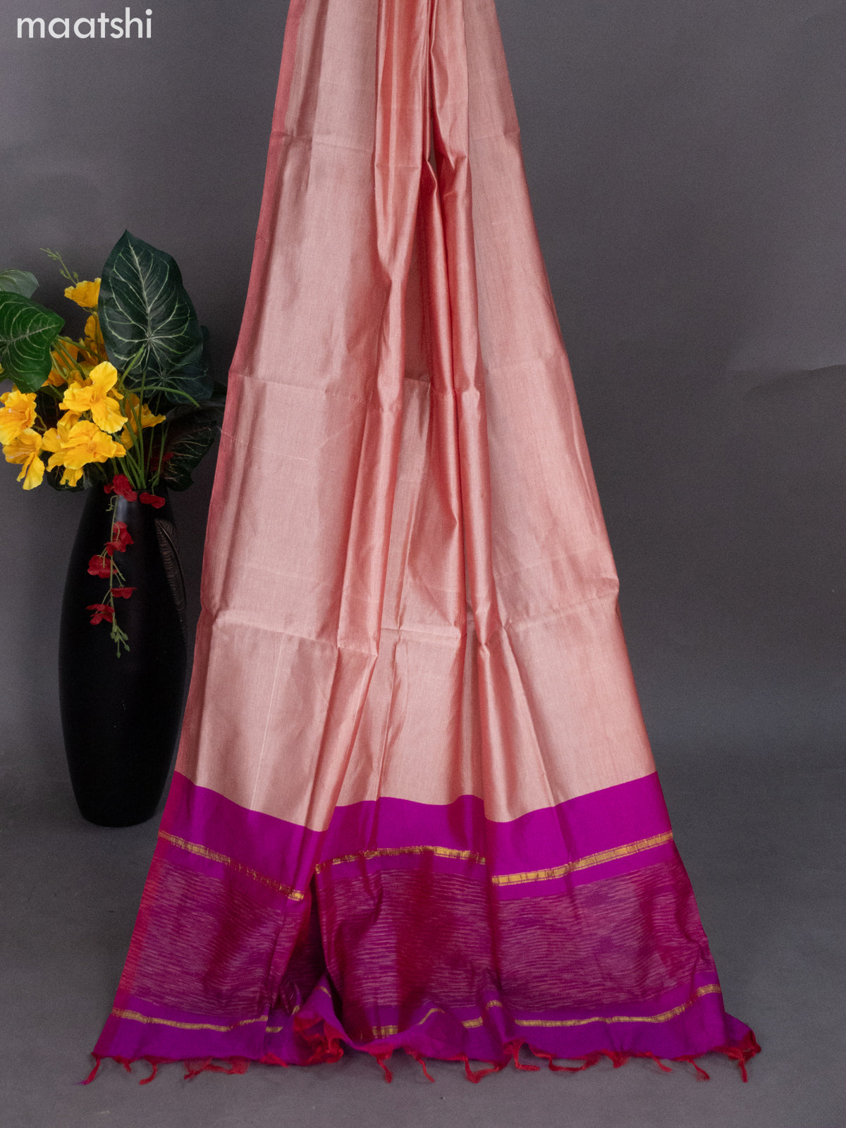 Magenta Pink and Peach Shade Ikat Dress Material With Ikat Weaves