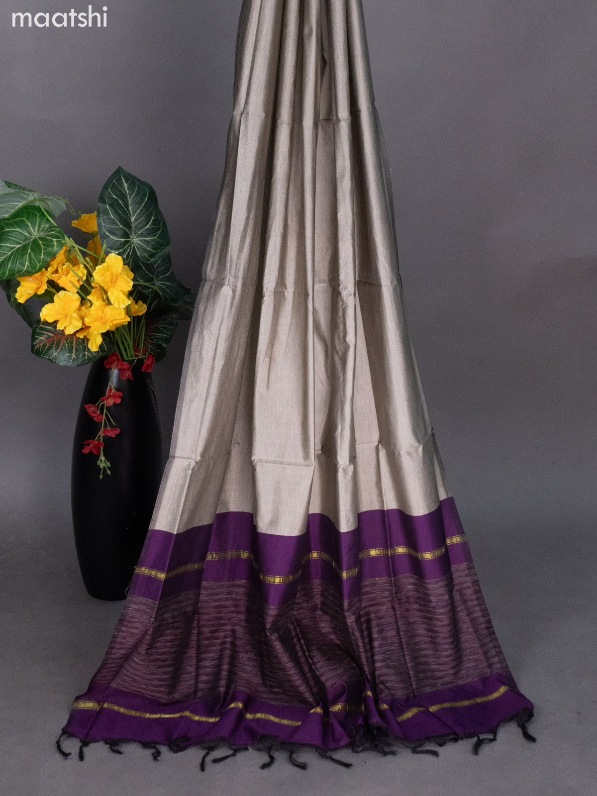Deep Purple and Grey Ikat Dress Material With Ikat Weaves