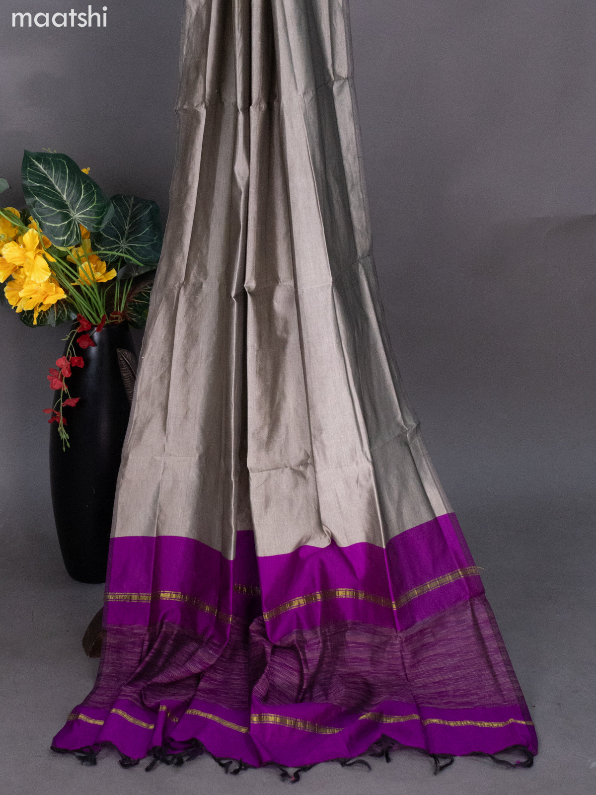 Purple and Grey Ikat Dress Material With Ikat Weaves