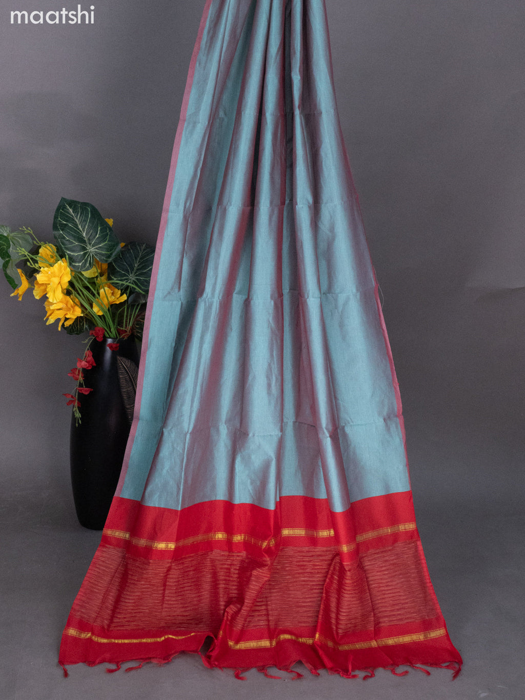 Red and Teal Blue Ikat Dress Material With Ikat Weaves