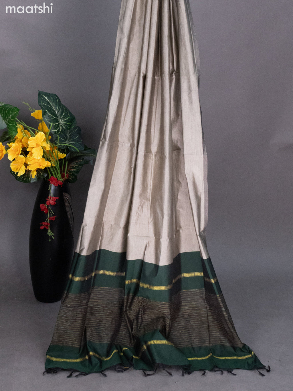 Dark Green and Grey Ikat Dress Material With Ikat Weaves