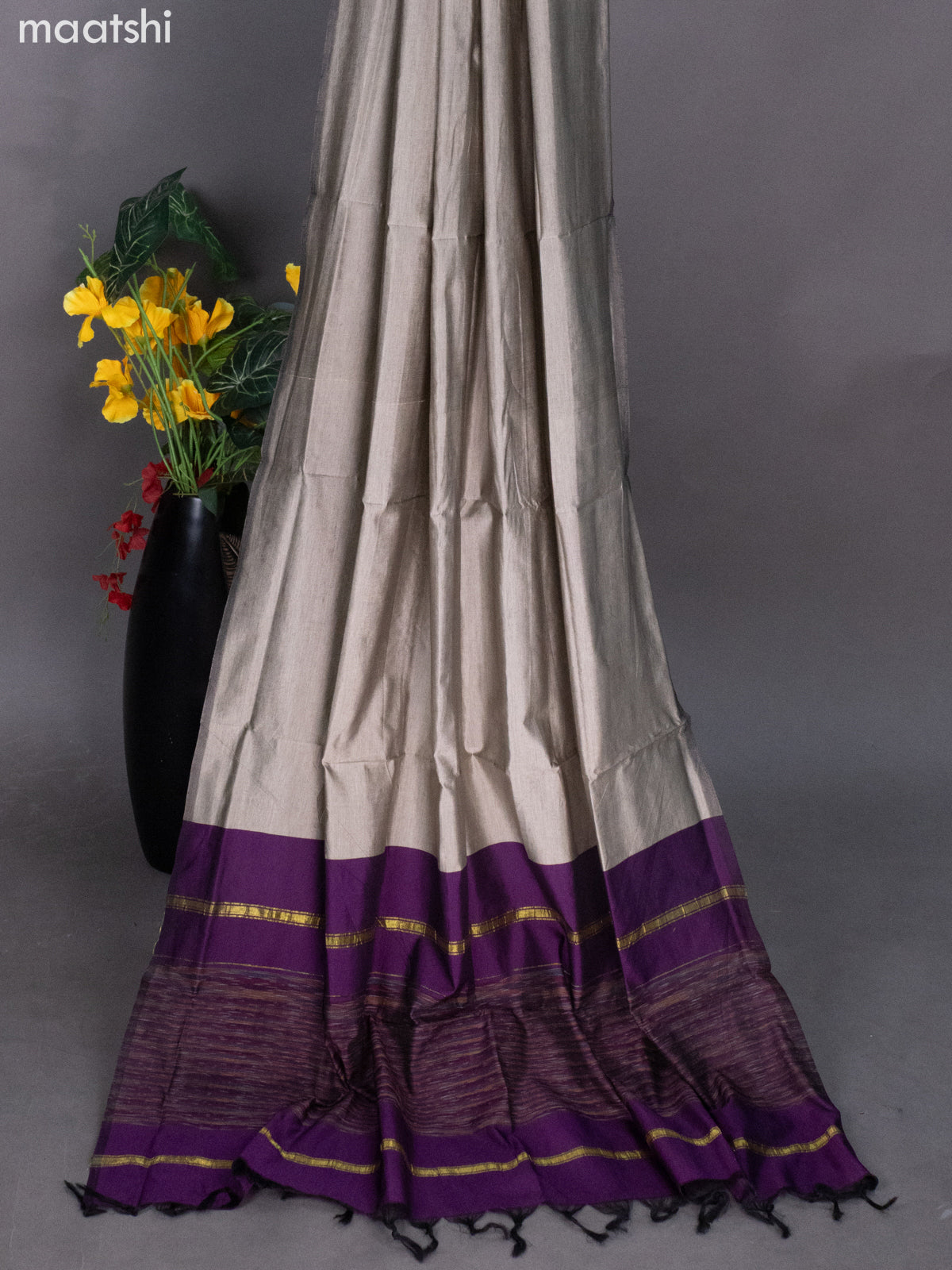 Deep Purple and Grey Ikat Dress Material With Ikat Weaves
