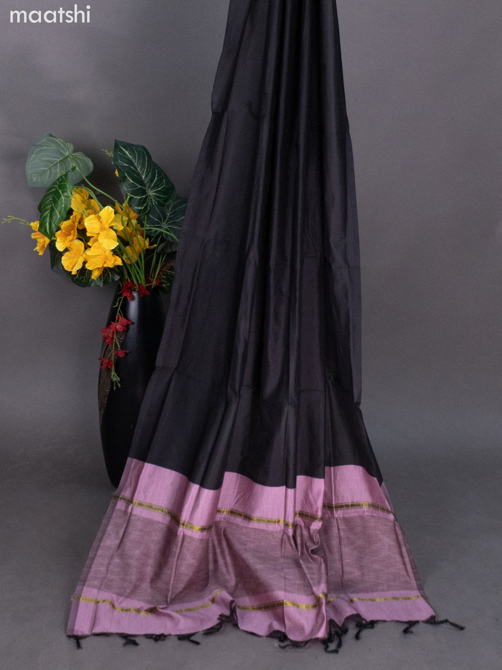 Pastel Pink and Black Ikat Dress Material With Allover Ikat Weaves