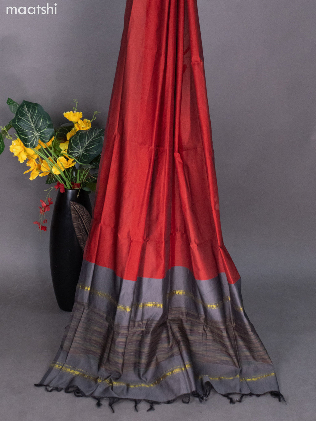 Grey and Rustic Maroon Ikat Dress Material With Allover Ikat Weaves