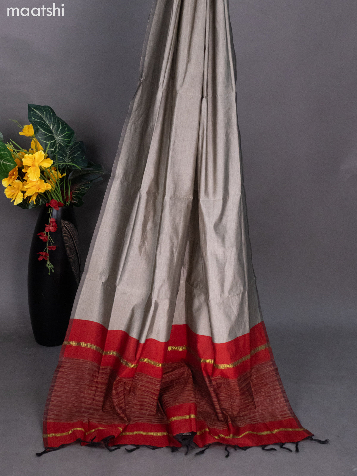 Maroon and Grey Ikat Dress Material With Allover Ikat Weaves