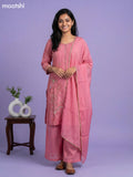Peach Pink Chinnon Silk Embroidery Work Straight Suit