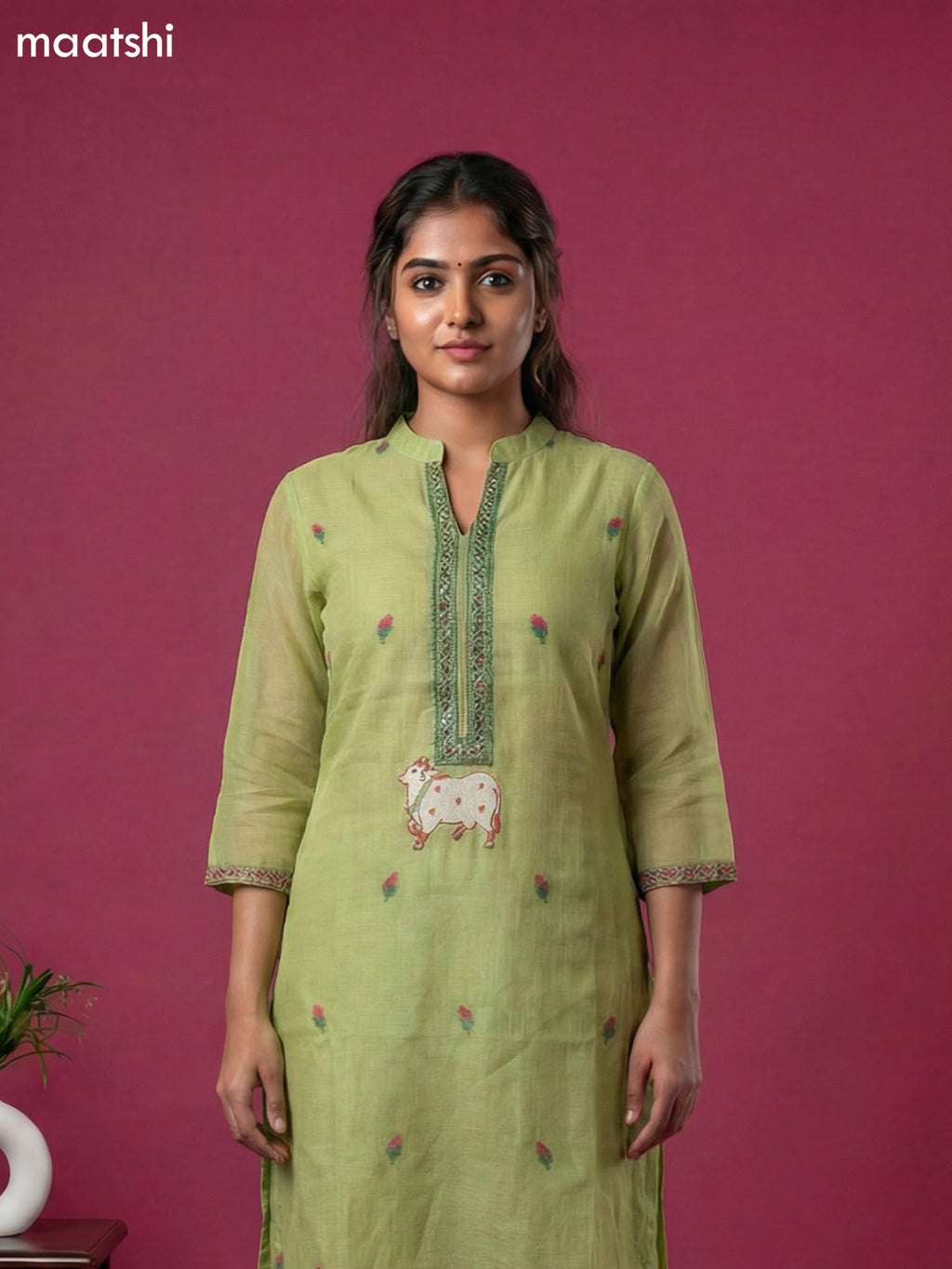 Light Green Chanderi Buttas & Pichwai Embroidery Work Straight Suit