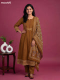 Mustard Shade Cotton Simple Embroidery Work A-Line Suit
