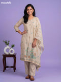Beige Chanderi Floral Printed & Embroidery Work Straight Suit