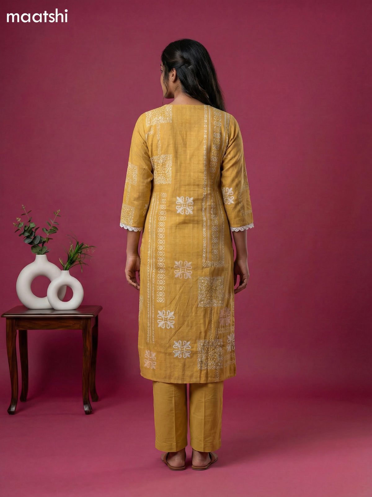 Mustard Yellow Art Silk Simple Embroidery Work Straight Suit
