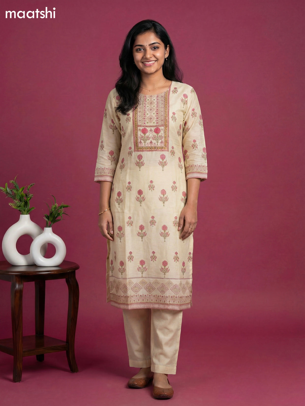 Pastel Yellow Chanderi Embroidery Work Straight Suit