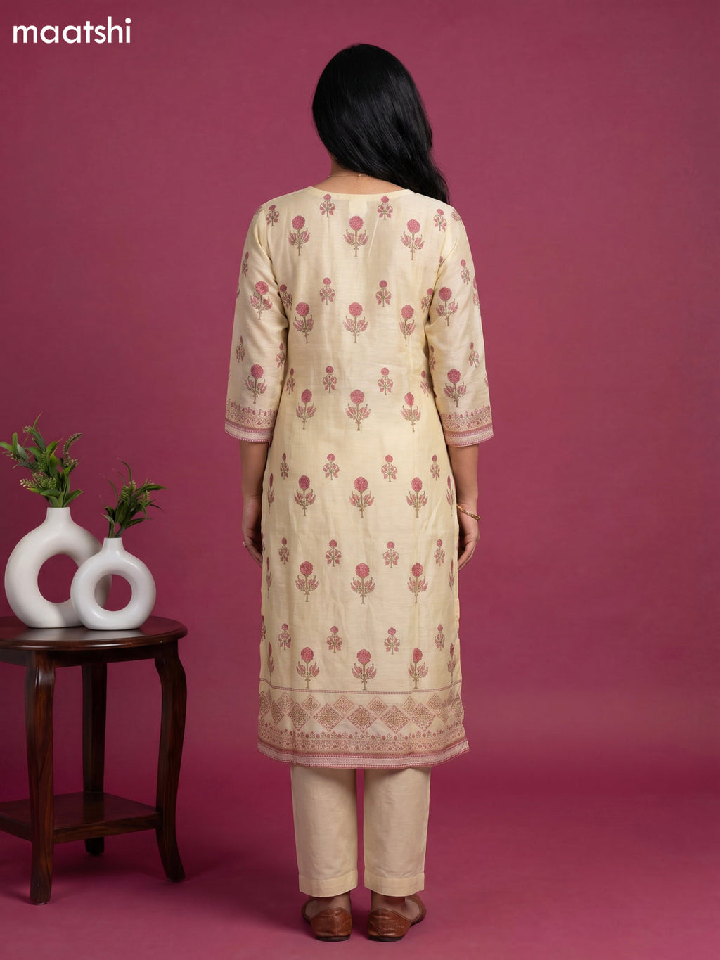 Pastel Yellow Chanderi Embroidery Work Straight Suit
