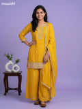 Yellow Chinnon Silk Embroidery Work Short Straight Suit