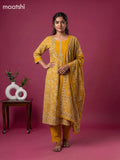 Mastard Yellow and Beige Cotton Floral Printed Anarkali Suit