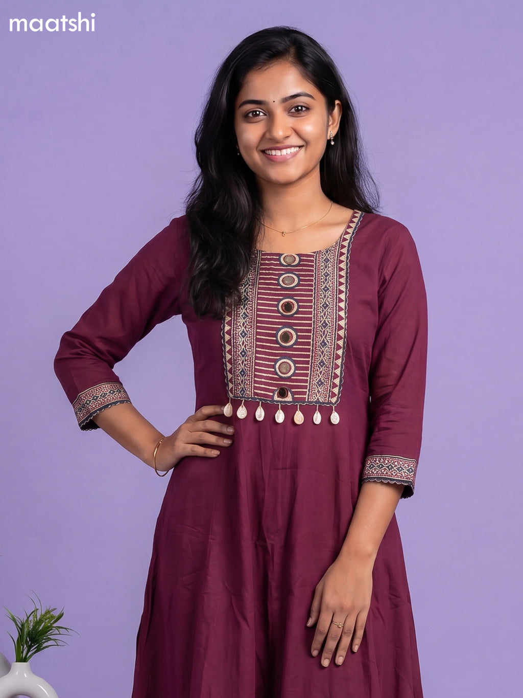Purple Cotton Printed & Simple Embroidery Work Anarkali Suit