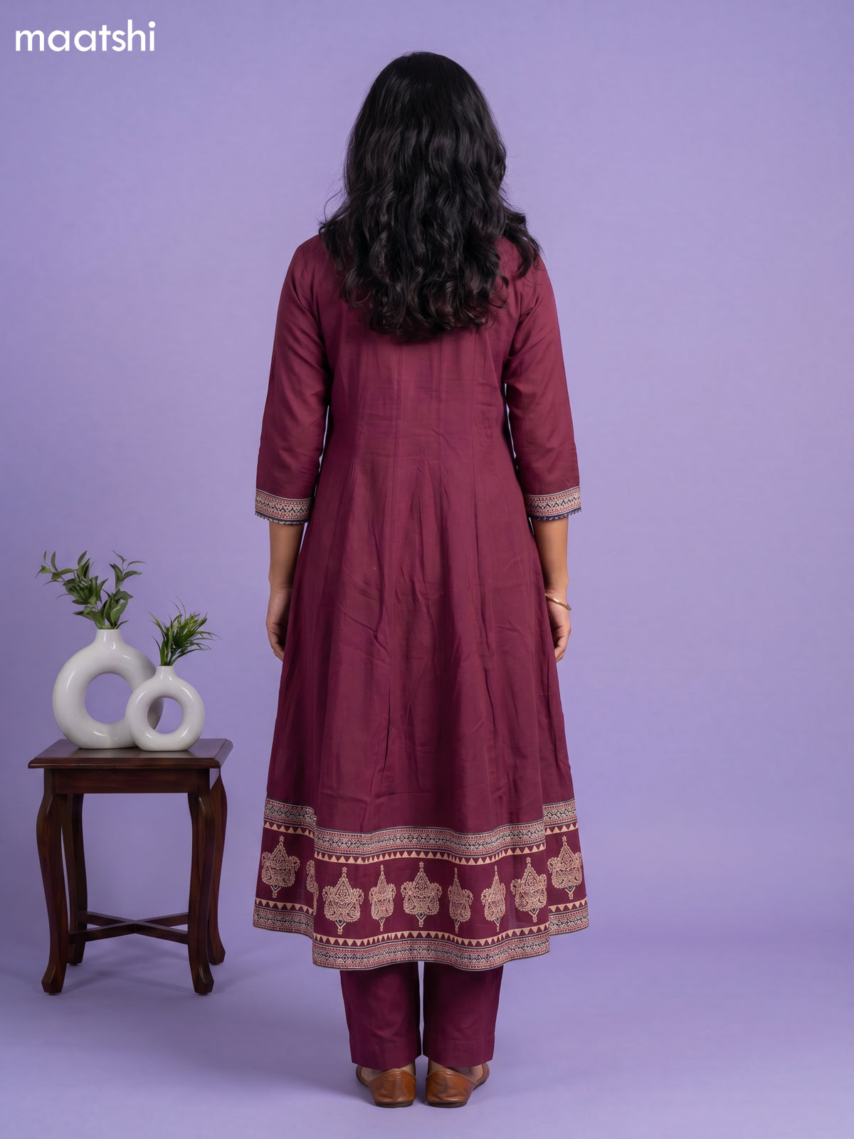 Purple Cotton Printed & Simple Embroidery Work Anarkali Suit