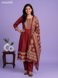 Maroon Cotton Printed & Simple Embroidery Work Anarkali Suit