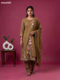 Chiku Shade Cotton Simple Embroidery Work A-Line Suit