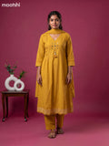 Mustard Yellow Cotton Mirror Embroidery Work Anarkali Suit