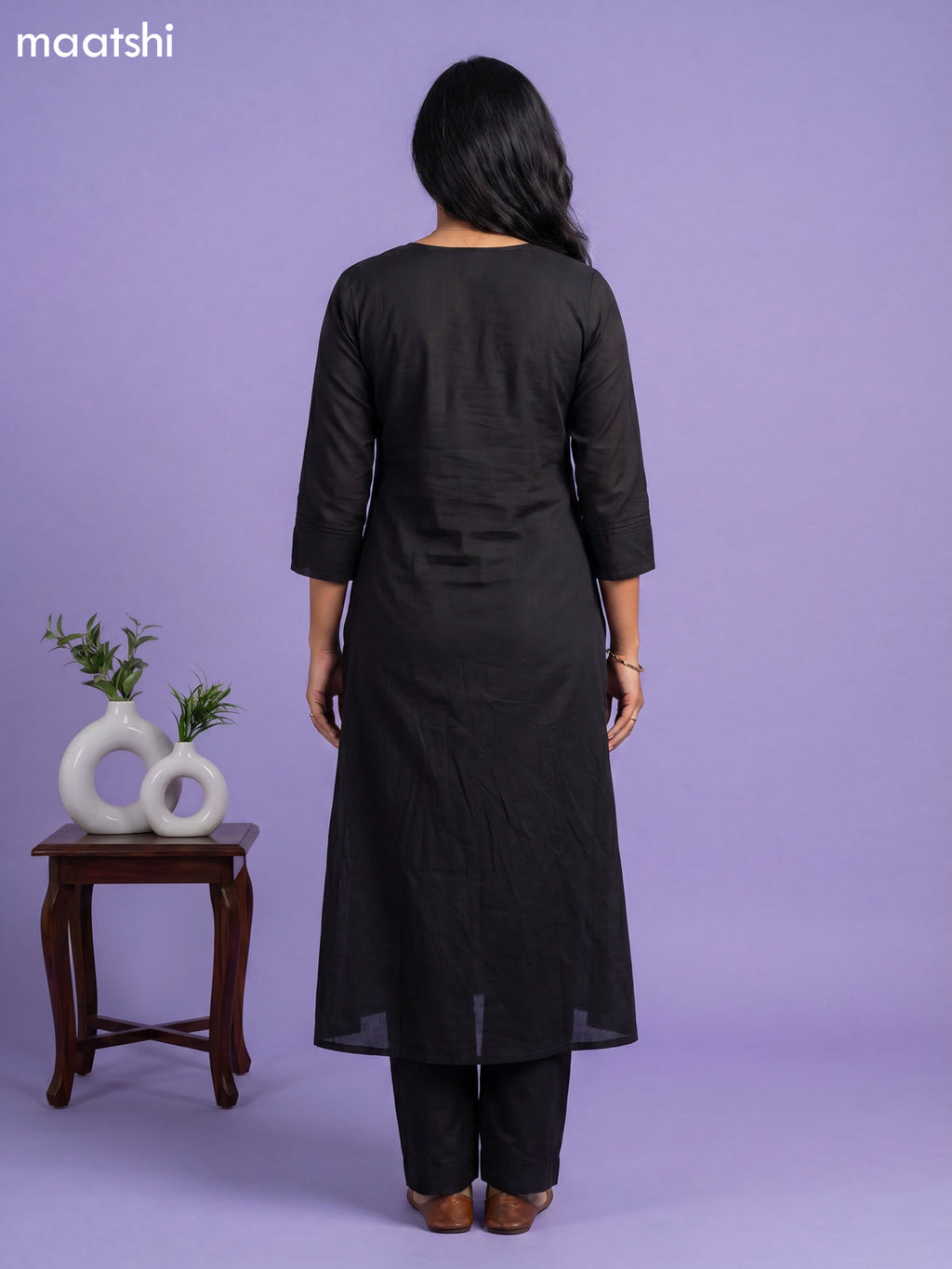 Black Cotton Mirror Embroidery Work Anarkali Suit