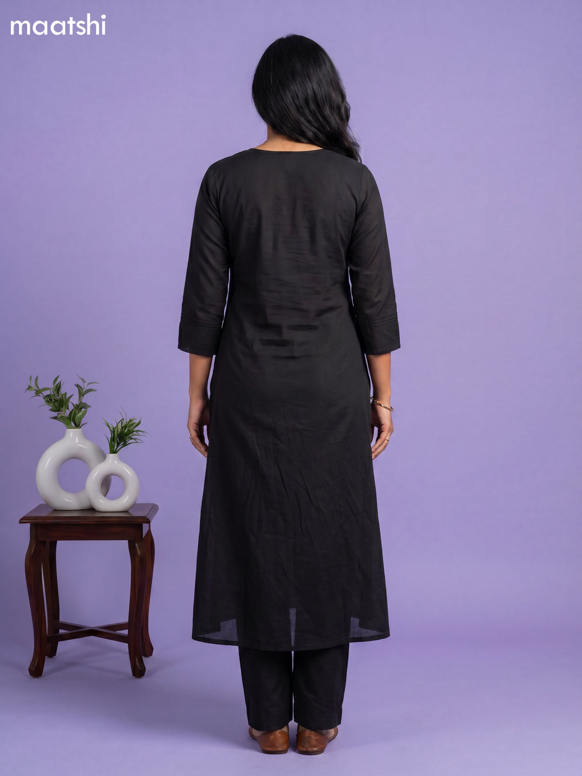 Black Cotton Mirror Embroidery Work Anarkali Suit