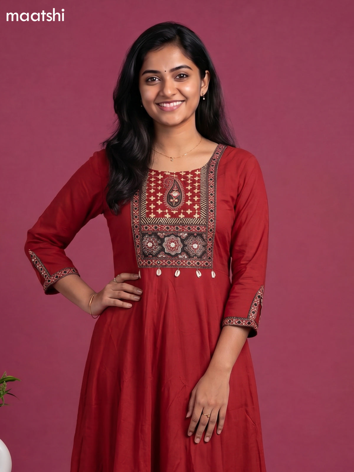 Maroon Cotton Printed Neck Pattern Anarkali Suit