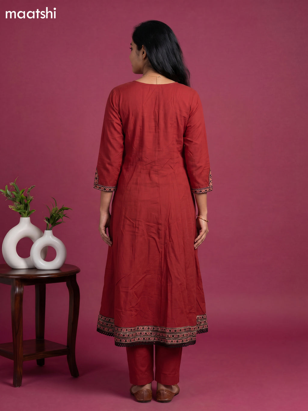 Maroon Cotton Printed Neck Pattern Anarkali Suit