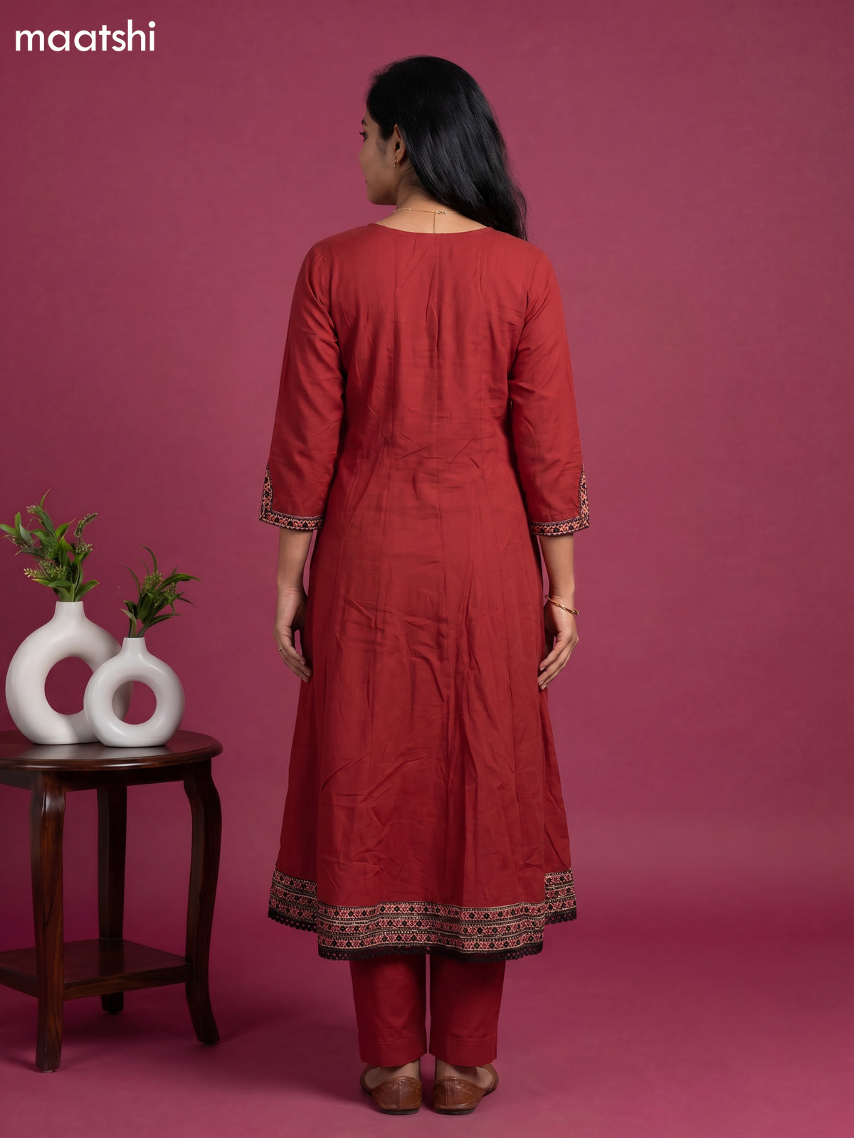 Maroon Cotton Printed Neck Pattern Anarkali Suit