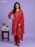 Red Cotton Printed & Simple Embroidery Work Straight Suit