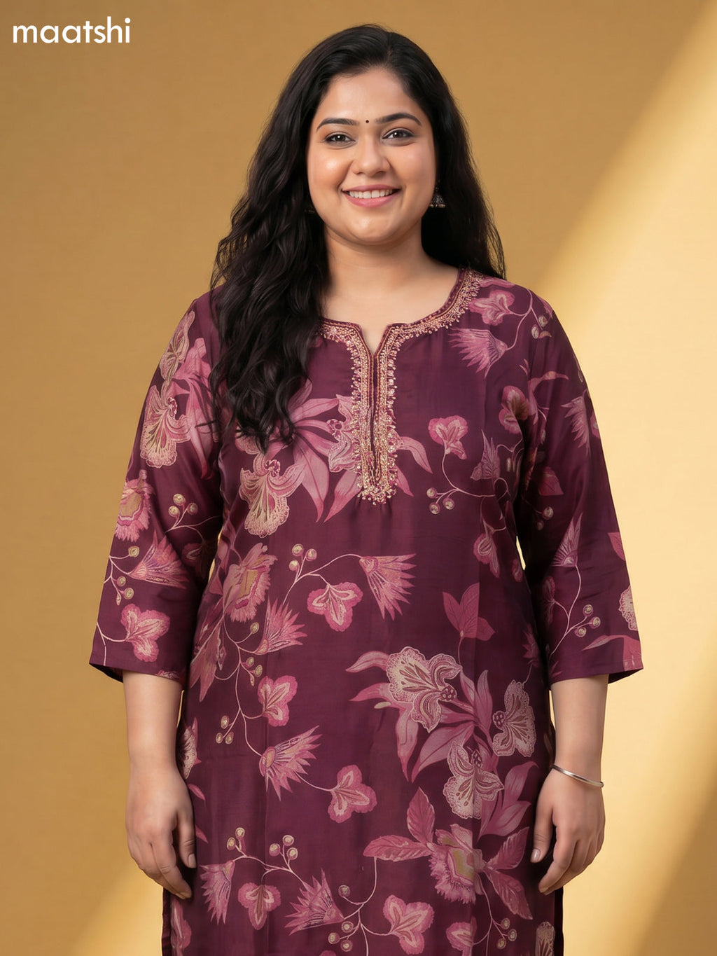 Purple Modal Printed & Simple Embroidery Work Straight Suit