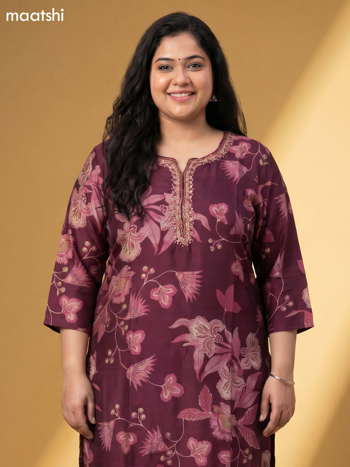Purple Modal Printed & Simple Embroidery Work Straight Suit