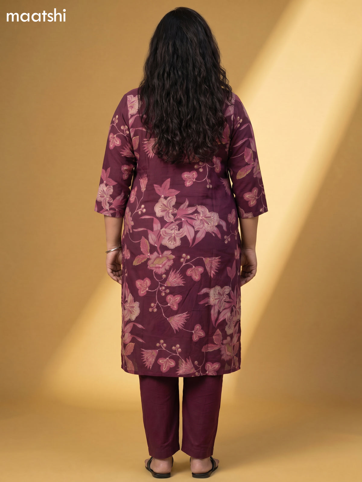 Purple Modal Printed & Simple Embroidery Work Straight Suit