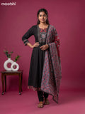 Black Cotton Printed & Simple Embroidery Work Anarkali Suit