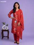 Rust Cotton Simple Embroidery Work Straight Suit