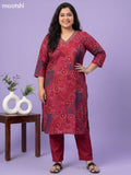 Magenta Pink Modal Printed & Simple Embroidery Work Straight Suit
