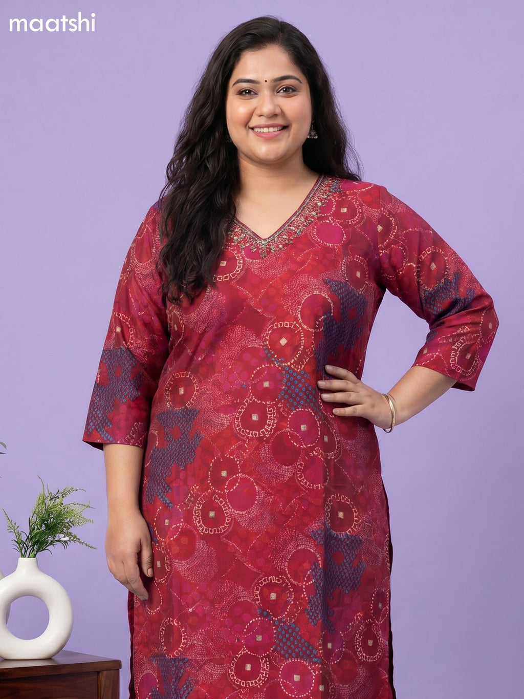 Magenta Pink Modal Printed & Simple Embroidery Work Straight Suit