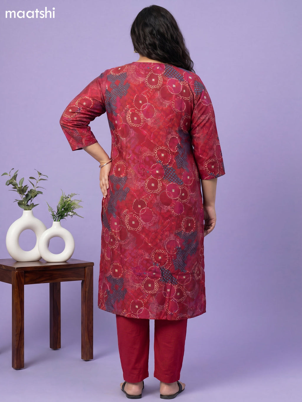 Magenta Pink Modal Printed & Simple Embroidery Work Straight Suit