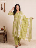 Pista Green Modal Floral Printed & Embroidery Work Straight Suit