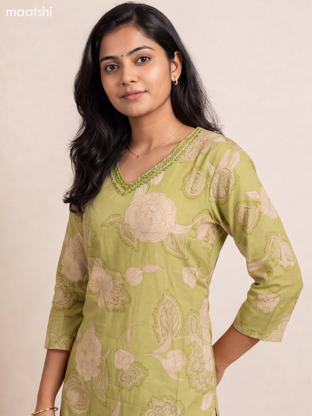 Pista Green Modal Floral Printed & Embroidery Work Straight Suit