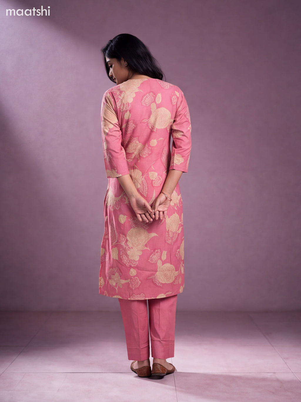 Pastel Pink Modal Floral Printed & Embroidery Work Straight Suit