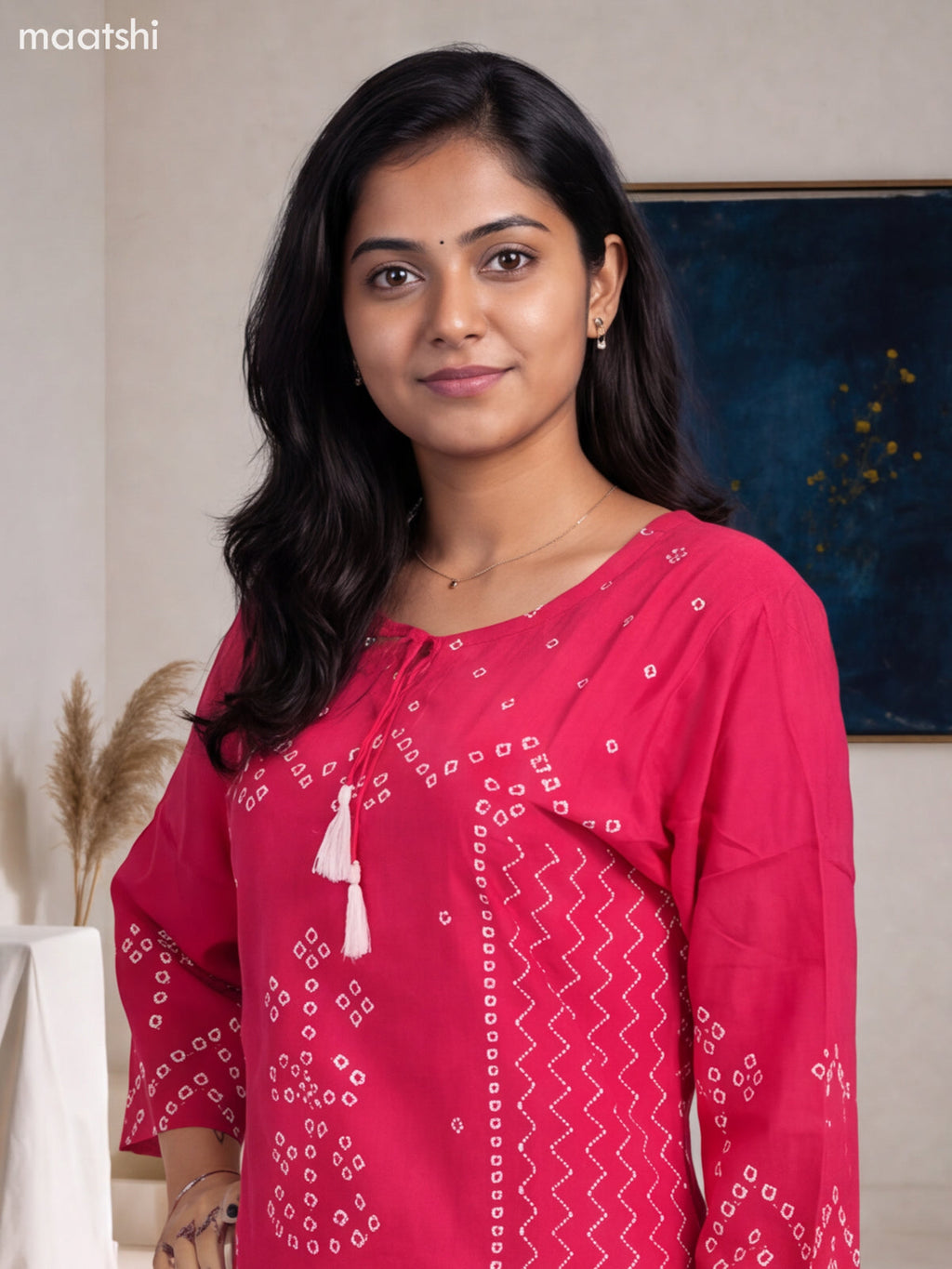 Pink Cotton Bandhini Printed Straight Suit