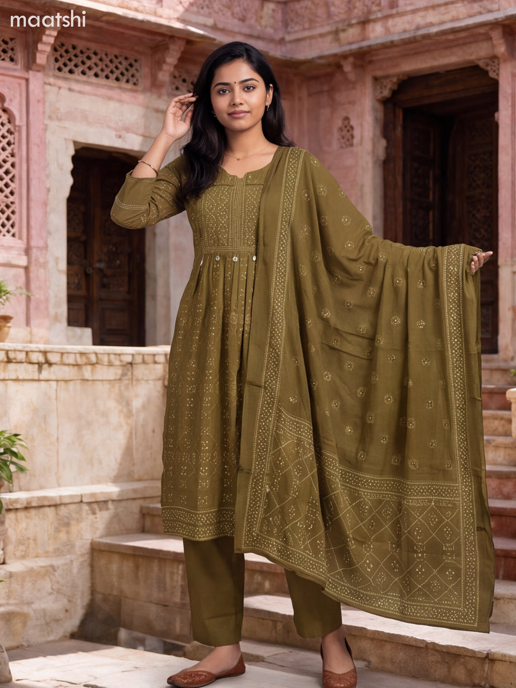 Mehendi Greeen Cotton Printed Straight Suit