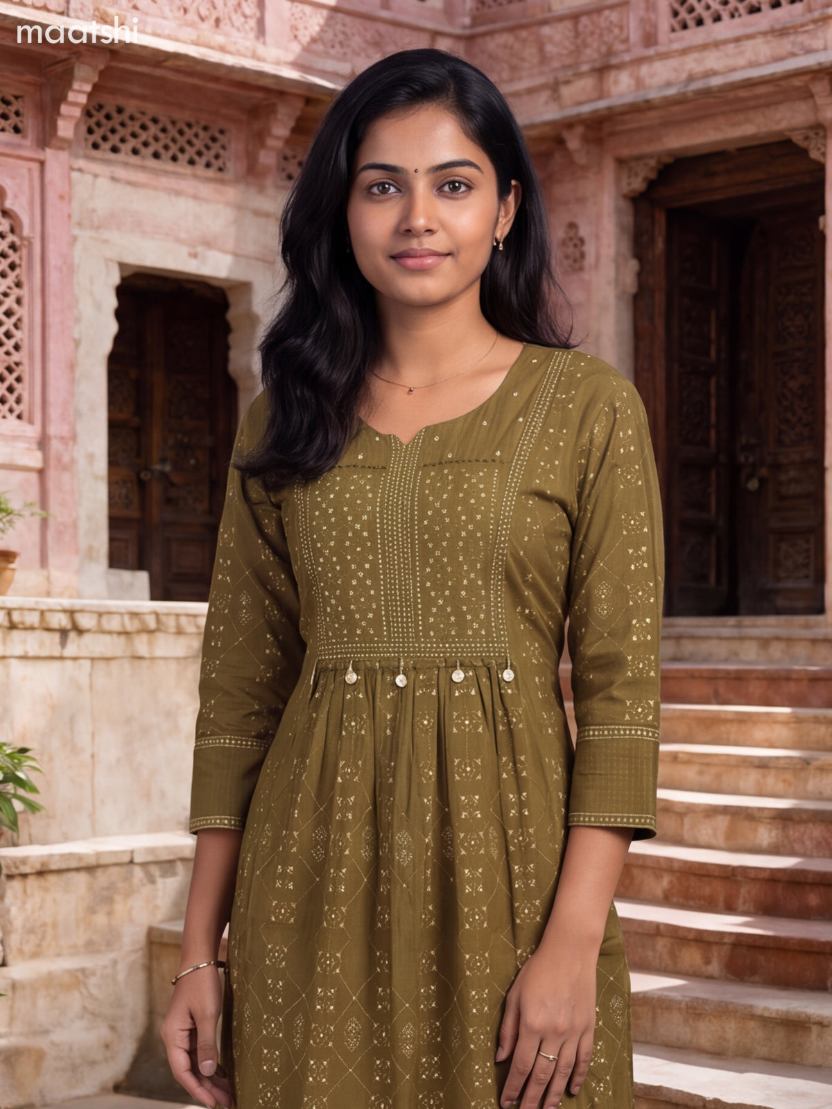 Mehendi Greeen Cotton Printed Straight Suit