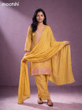 Pale Yellow Art Silk Embroidery Work Straight Suit