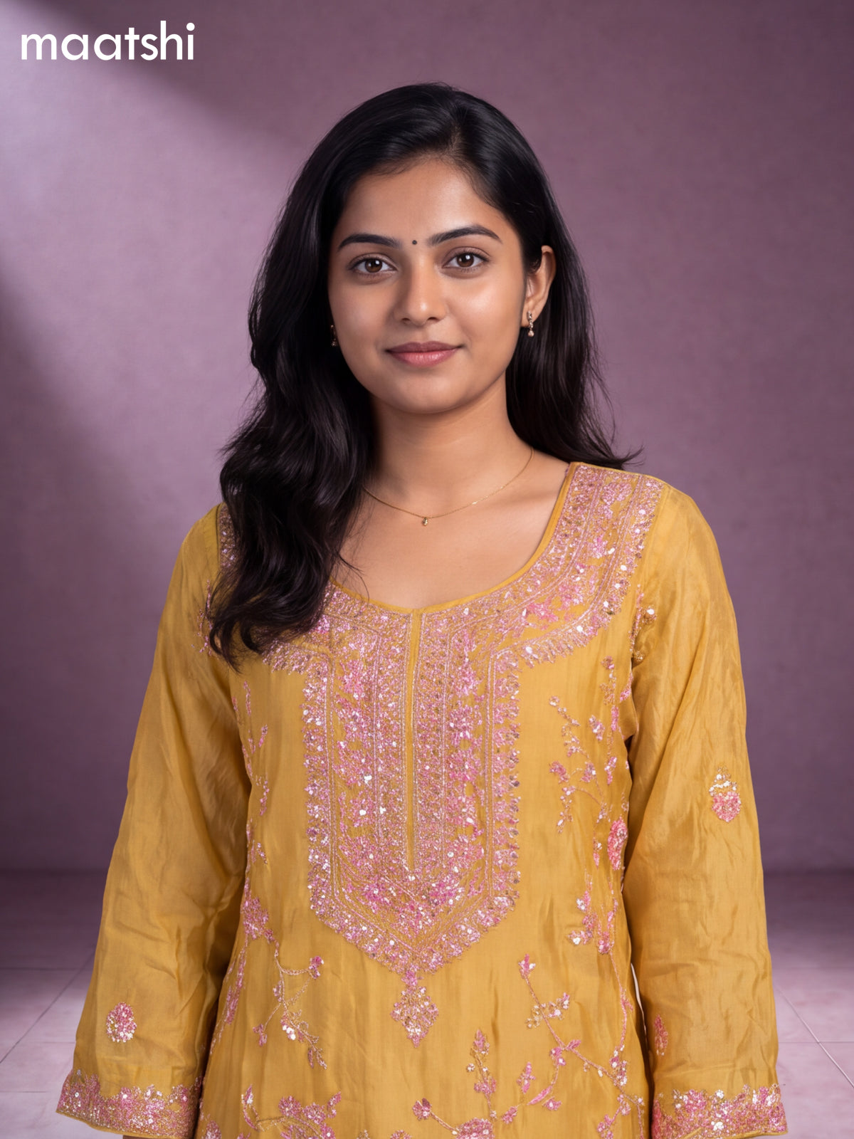 Pale Yellow Art Silk Embroidery Work Straight Suit